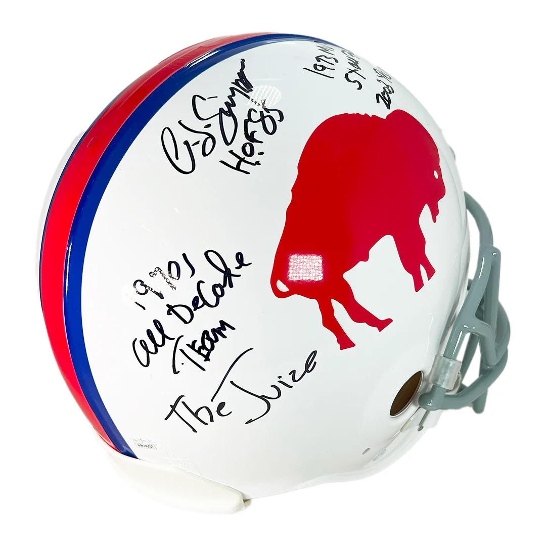 OJ Simpson Signed Multi Inscription Buffalo Bills Throwback 65-73 Authentic Full-Size Football Helmet (JSA) - Image 2