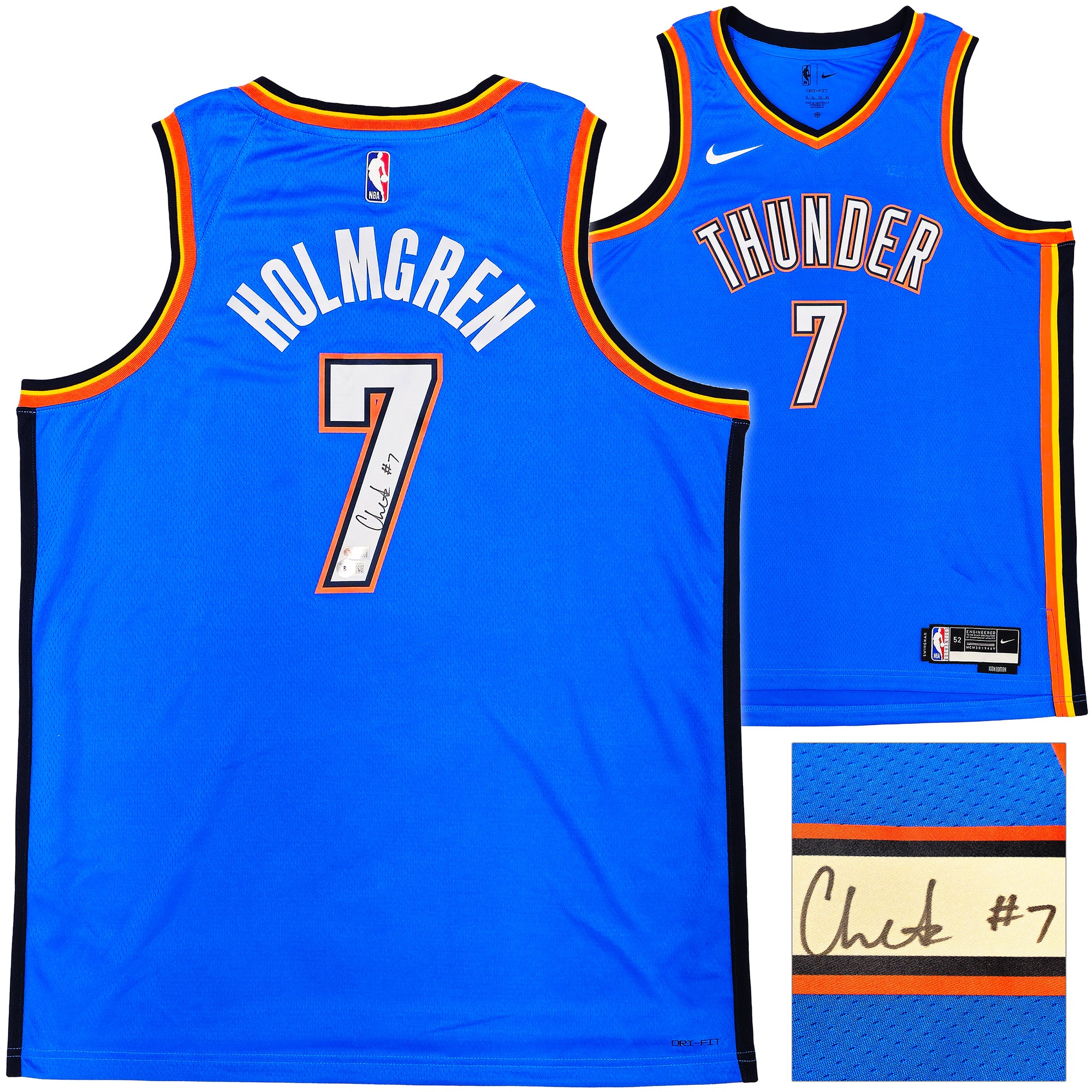 Oklahoma City Thunder Chet Holmgren Autographed Blue Nike Swingman Icon Edition Jersey Size 52 Beckett BAS Witness