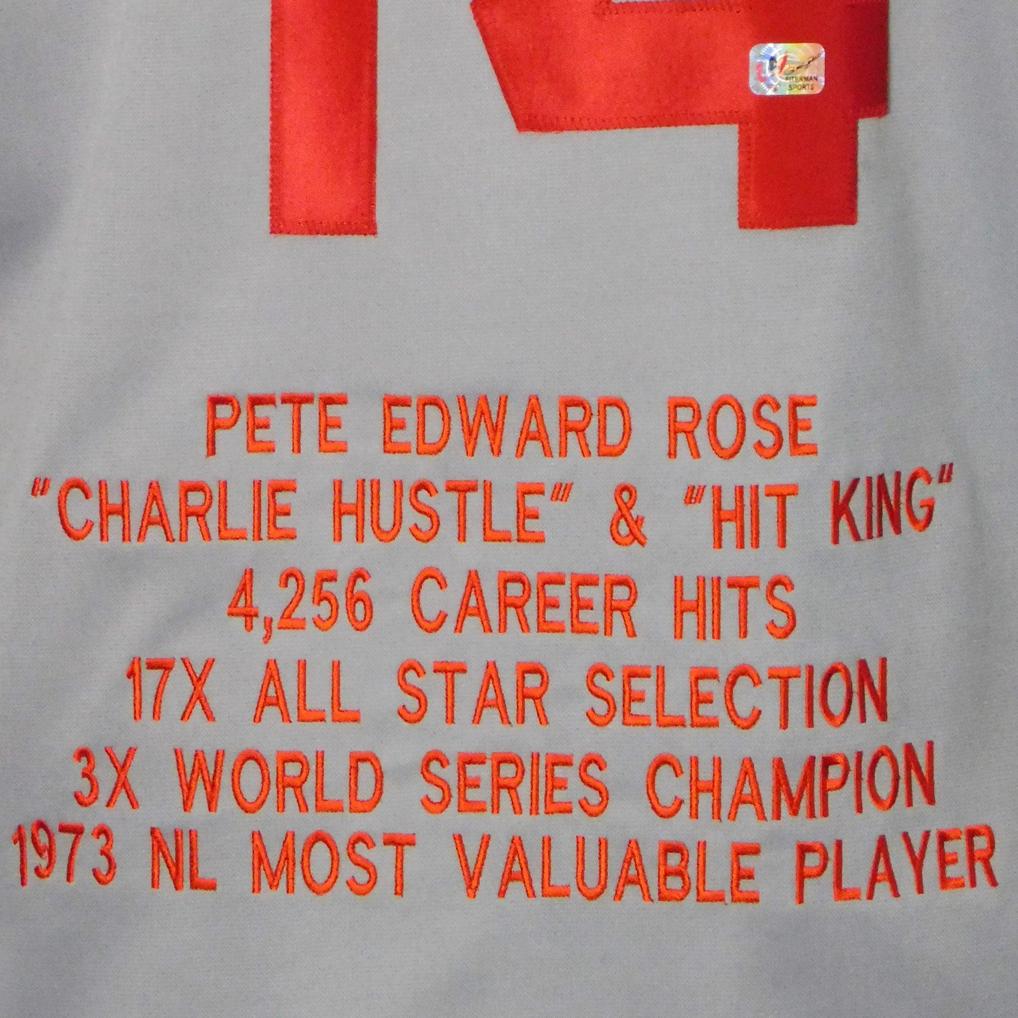 Pete Rose Signed Stats Cincinnati Pro Edition Grey Jersey (JSA) - Image 4