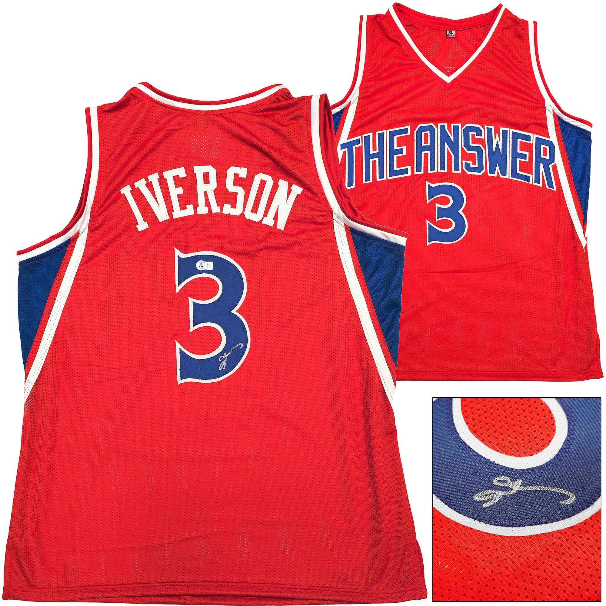 Philadelphia 76ers Allen Iverson Autographed Red Jersey Beckett BAS Witness