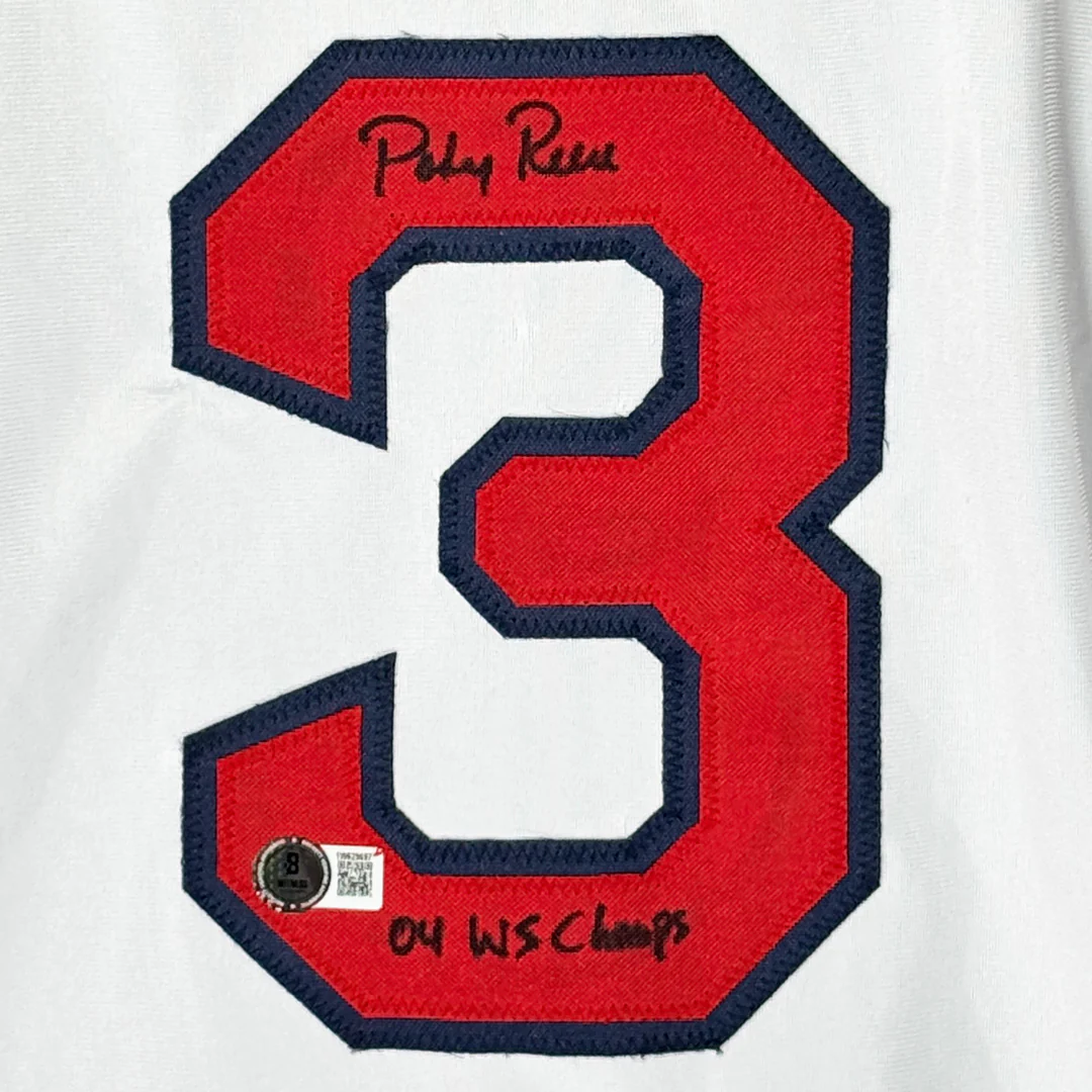 Pokey Reese Signed 04 WS Champs Inscription Boston White Baseball Jersey (Beckett) - Image 2