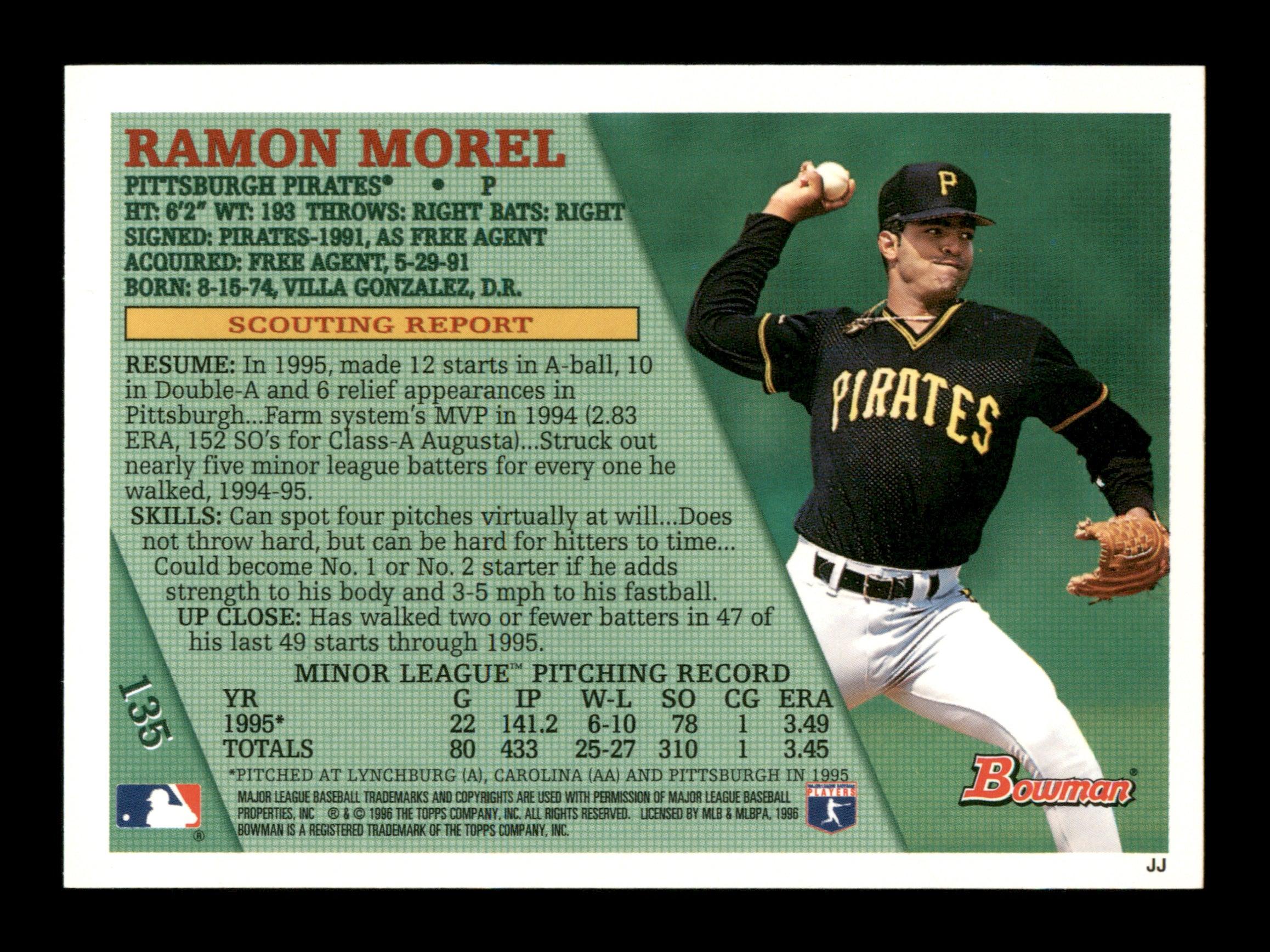 Ramon Morel Autographed 1996 Bowman Rookie Card #135 Pittsburgh Pirates SKU #195720 - Image 2