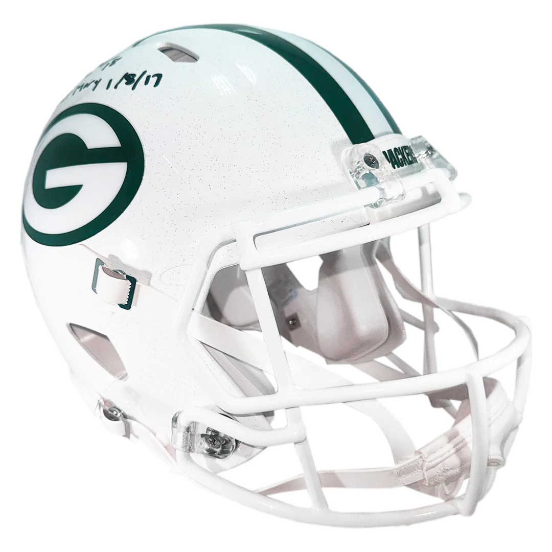 Randall Cobb Signed Hail Mary 1-8-17 Inscription Green Bay Packers Alt 2024 Authentic Speed Full-Size Football Helmet (JSA) - Image 3