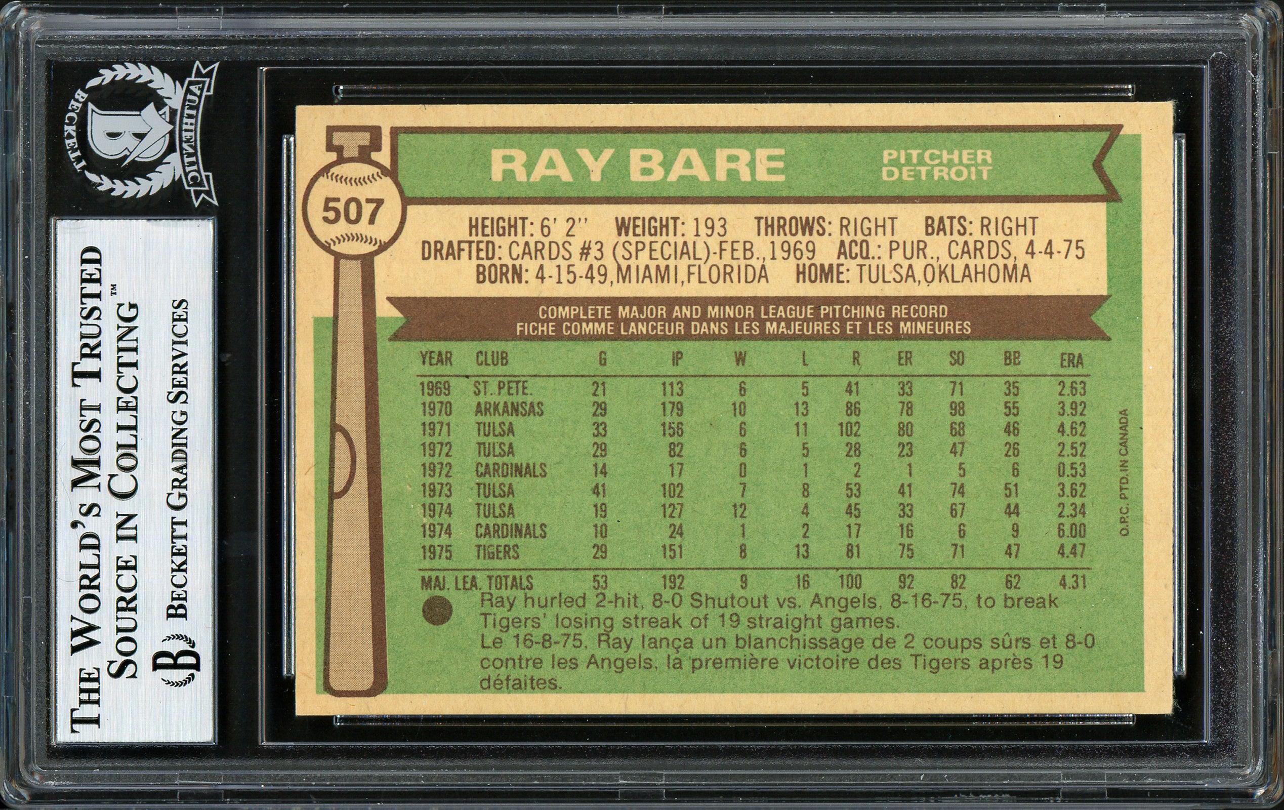 Ray Bare Autographed 1976 O-Pee-Chee Card #507 Detroit Tigers Beckett BAS #12306515 - Image 2