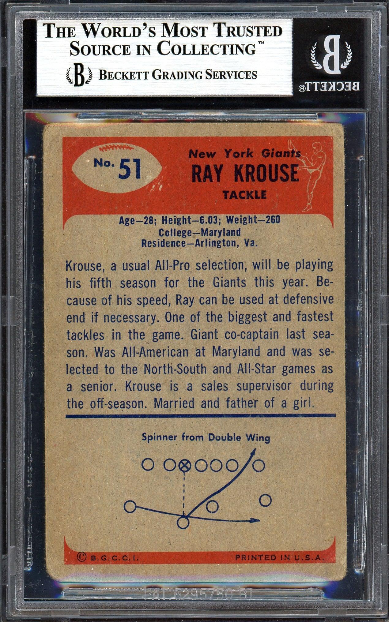 Ray Krouse Autographed 1955 Bowman Rookie Card #51 New York Giants Died in 1966 Beckett BAS #13610040 - Image 2