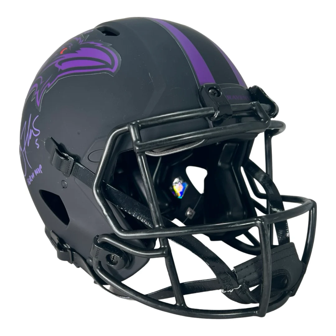 Ray Lewis Joe Flacco Signed SB MVP Inscription Baltimore Ravens Authentic Eclipse Speed Full-Size Football Helmet (Beckett) - Image 5