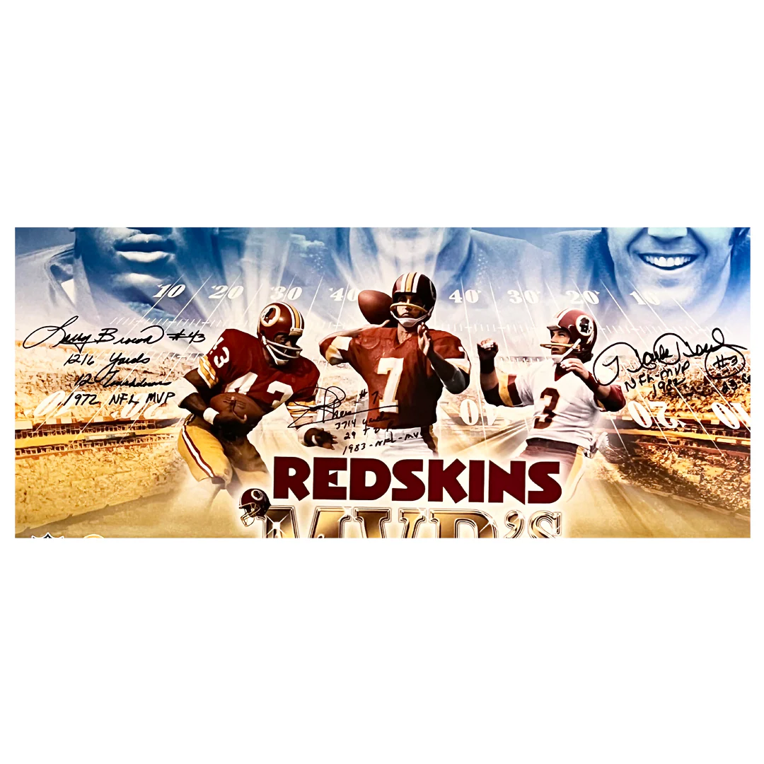 Redskins MVP's Signed Multi-Inscription Larry Brown, Joe Theismann, Mark Moseley Football 20x24 Photo (JSA) - Image 2