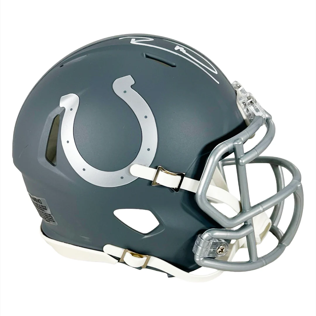 Robert Mathis Signed White Ink Indianapolis Colts Slate Alternate Speed Mini Football Helmet (JSA) - Image 3