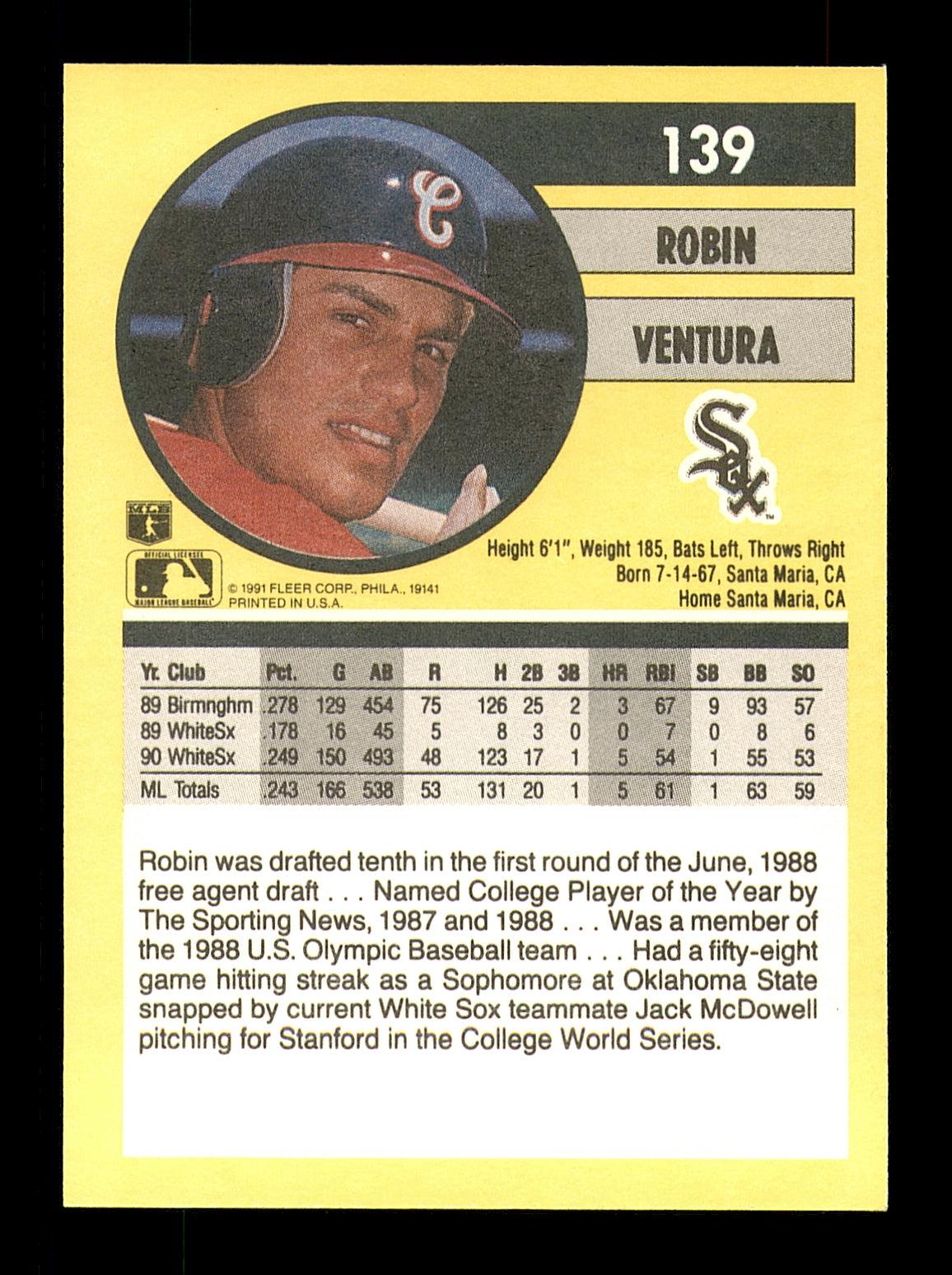 Robin Ventura Autographed 1991 Fleer Card #139 Chicago White Sox SKU #183481 - Image 2