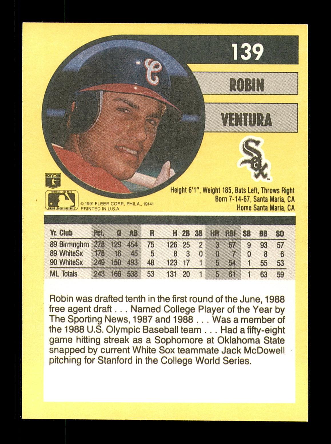 Robin Ventura Autographed 1991 Fleer Card #139 Chicago White Sox SKU #183482 - Image 2