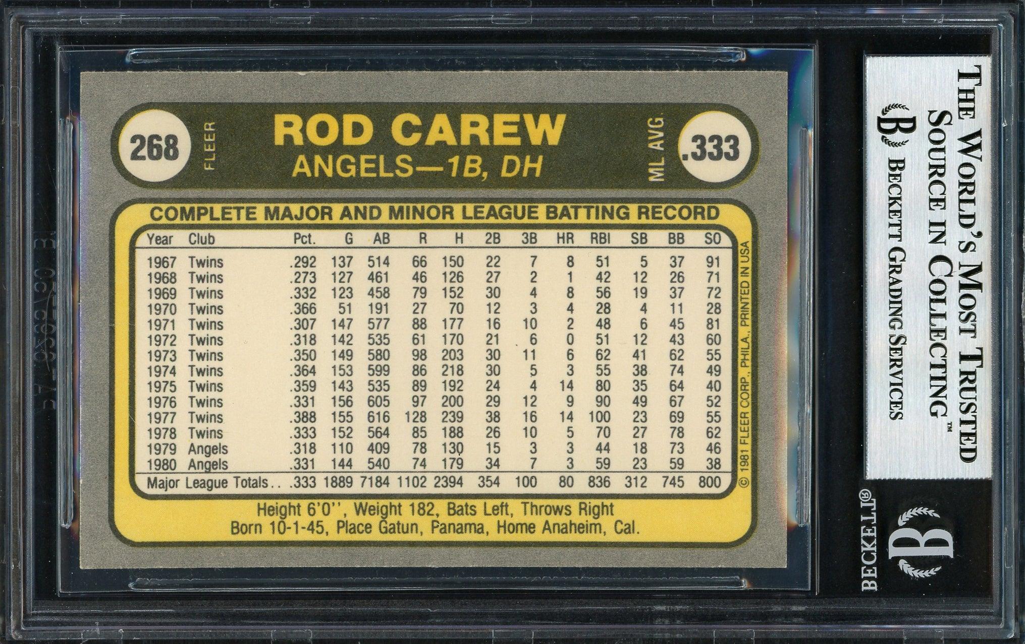 Rod Carew Autographed 1981 Fleer Card #268 California Angels Beckett BAS #12511875 - Image 2