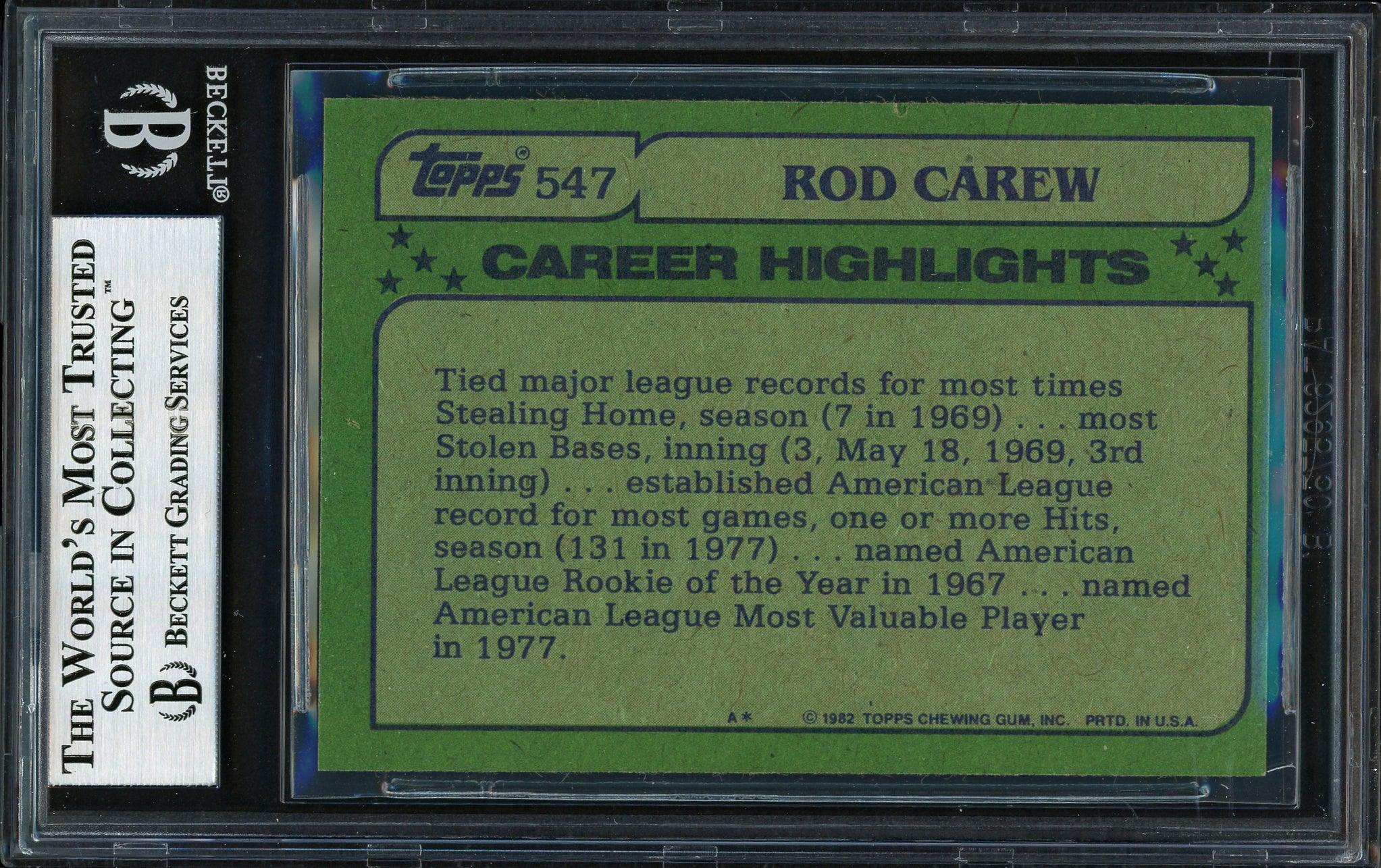 Rod Carew Autographed 1982 Topps All Star Card #547 California Angels Beckett BAS Stock #186117 - Image 2