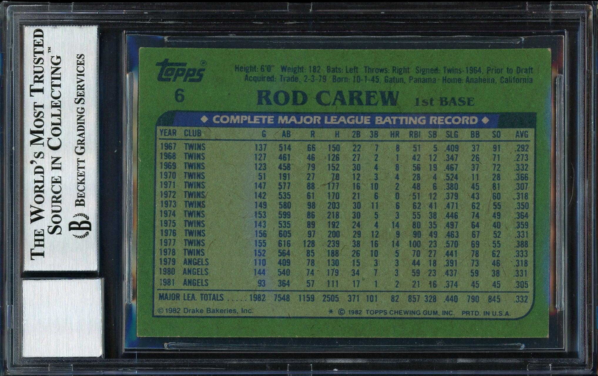 Rod Carew Autographed 1982 Topps Drake's Card #6 California Angels Auto Grade 10 Beckett BAS #12511247 - Image 2