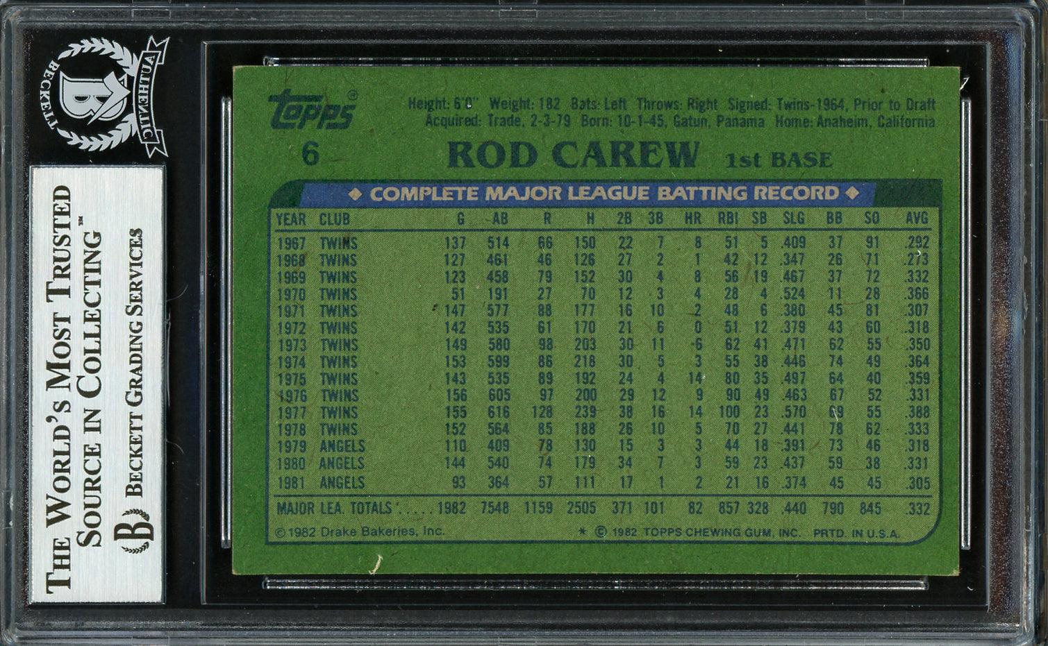 Rod Carew Autographed 1982 Topps Drakes Card #6 California Angels Beckett BAS #12753707 - Image 2