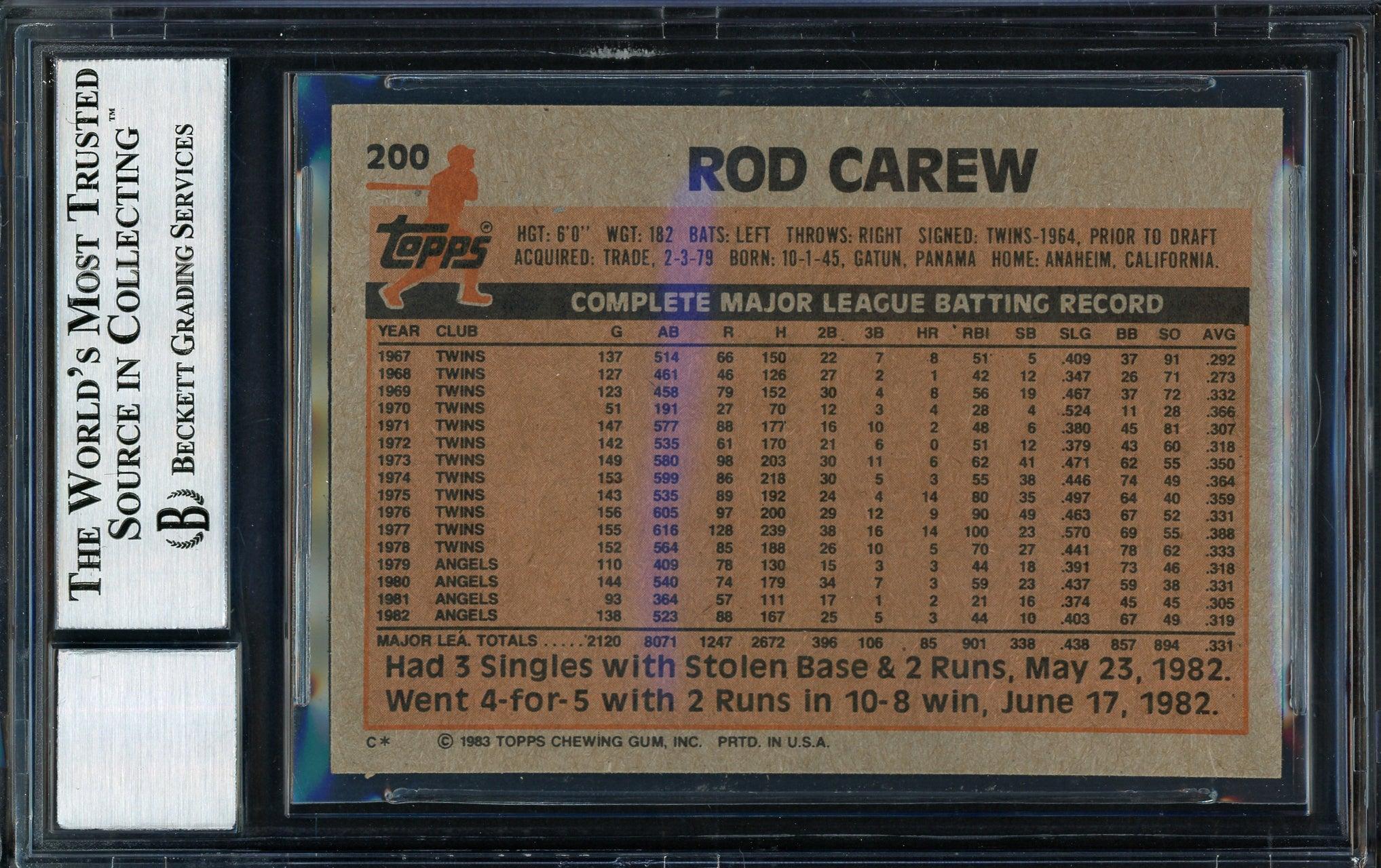 Rod Carew Autographed 1983 Topps Card #200 California Angels Auto Grade 10 Beckett BAS Stock #186067 - Image 2