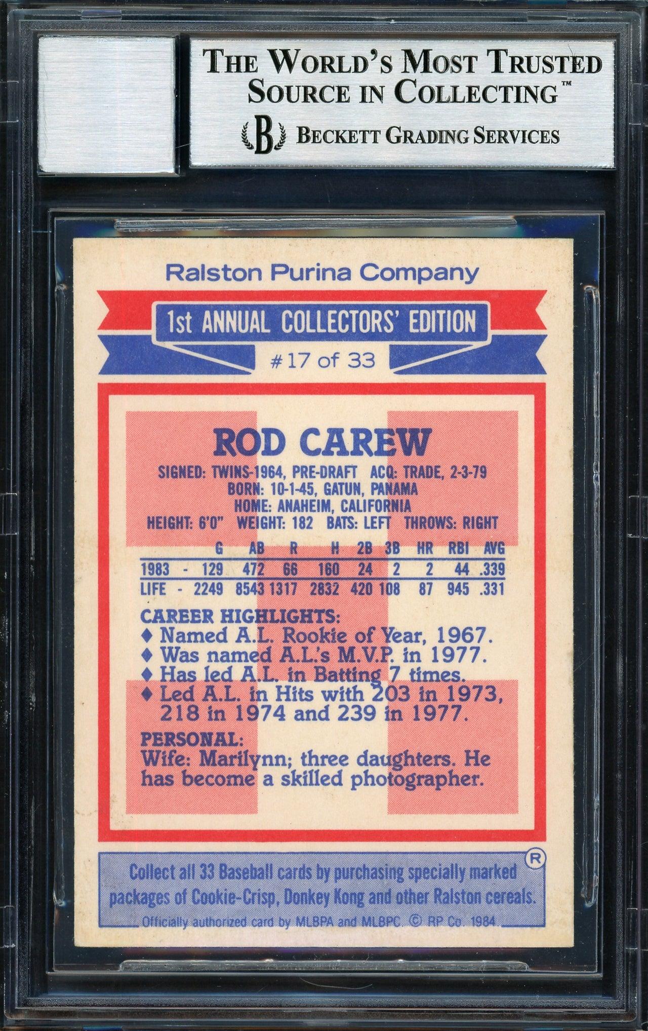 Rod Carew Autographed 1984 Topps Ralston Purina Card #17 California Angels Auto Grade 10 Beckett BAS #12510576 - Image 2