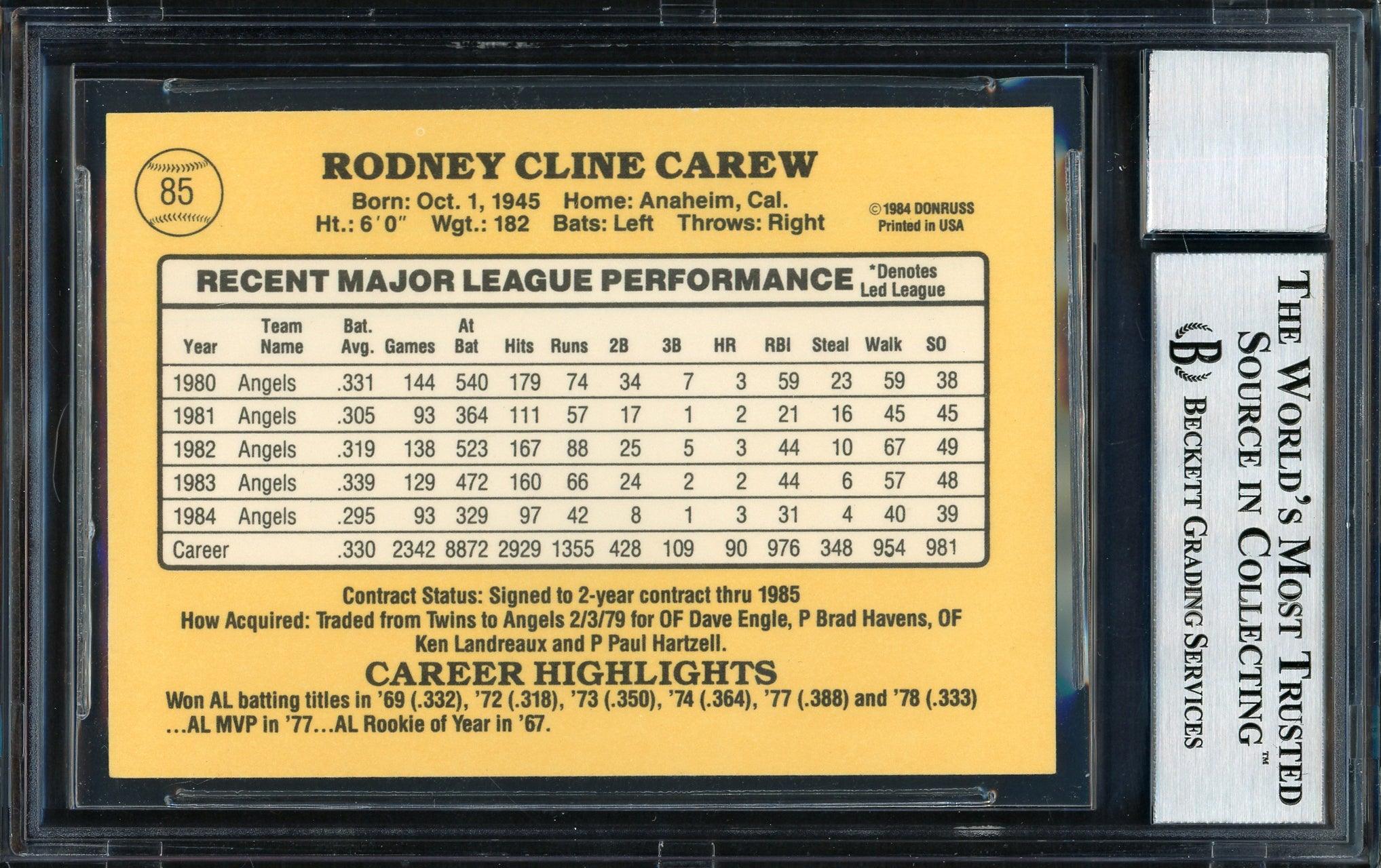 Rod Carew Autographed 1985 Donruss Card #85 California Angels Auto Grade 10 Beckett BAS Stock #186095 - Image 2
