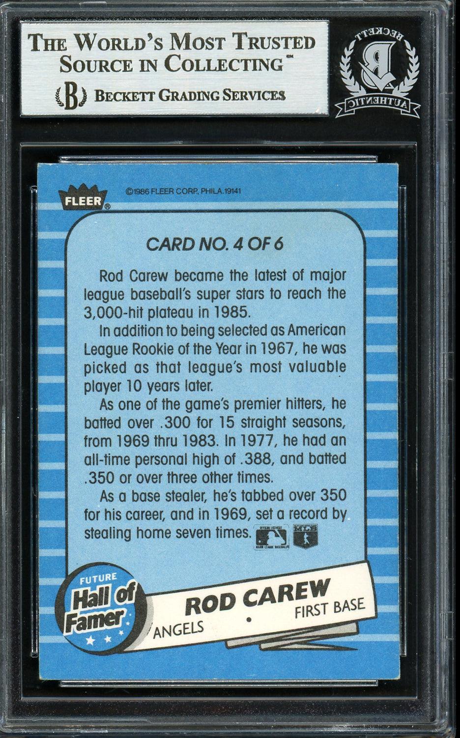 Rod Carew Autographed 1986 Fleer Future Hall of Famer Card #4 California Angels Beckett BAS Stock #193248 - Image 2
