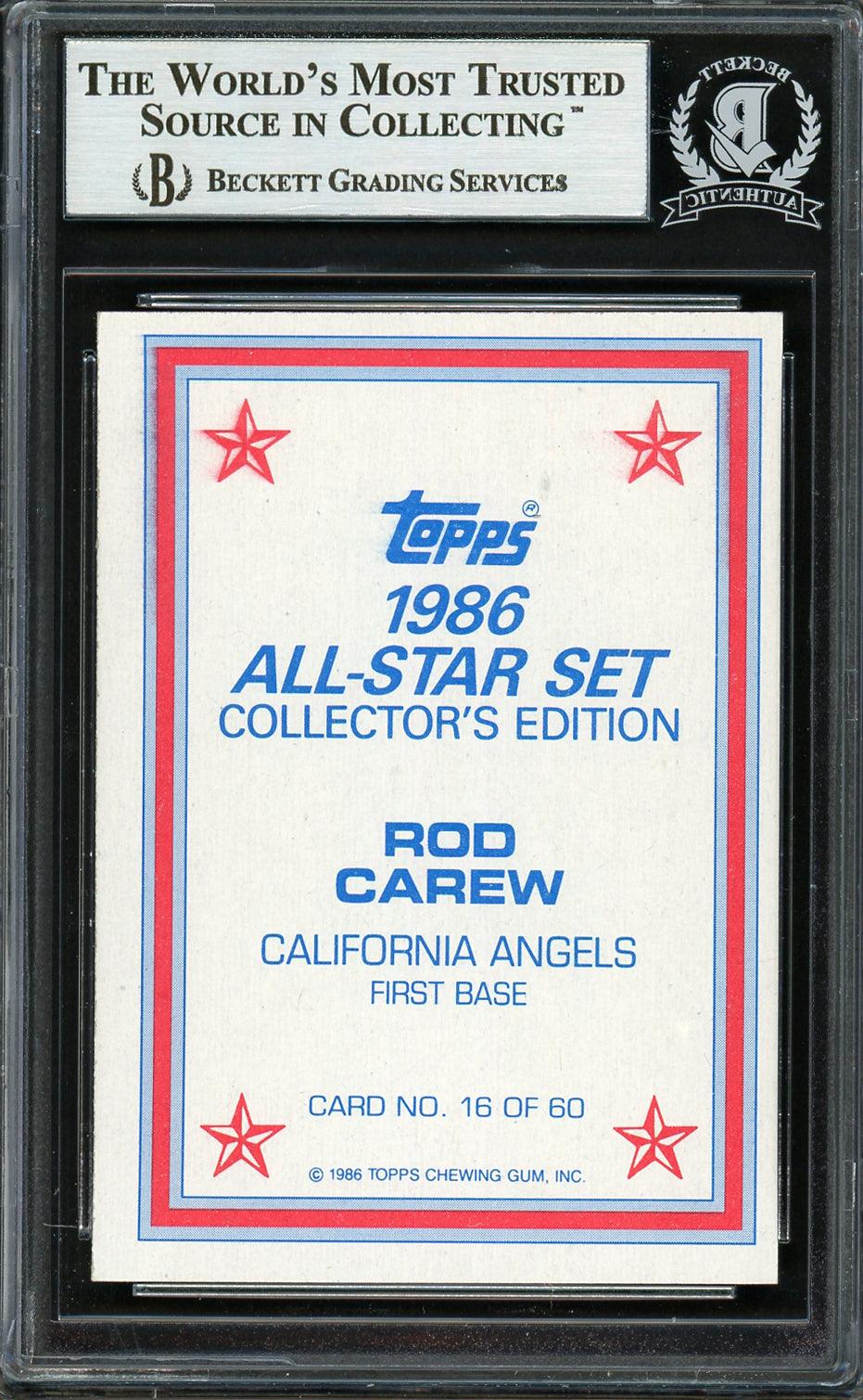 Rod Carew Autographed 1986 Topps All Star Set Card #16 California Angels Beckett BAS Stock #193252 - Image 2