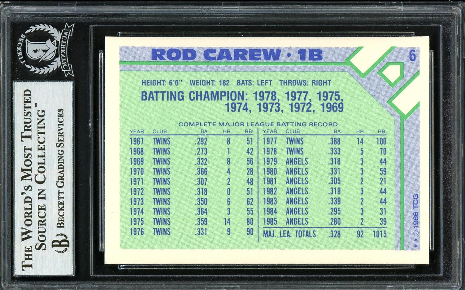 Rod Carew Autographed 1986 Topps Collectors Series Card #6 California Angels Beckett BAS Stock #193253 - Image 2