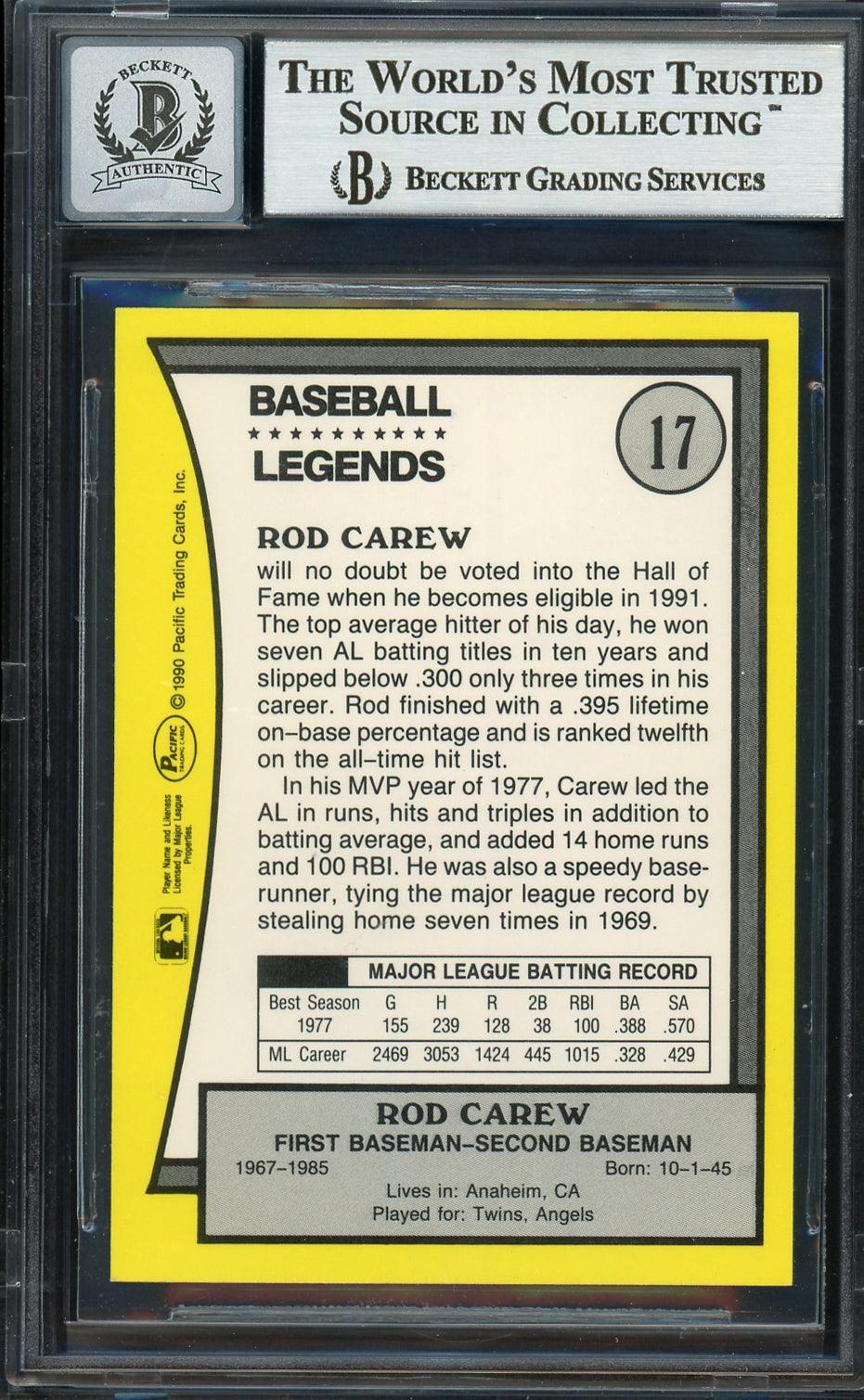 Rod Carew Autographed 1990 Pacific Card #17 Minnesota Twins Auto Grade Gem Mint 10 Beckett BAS #12751625 - Image 2