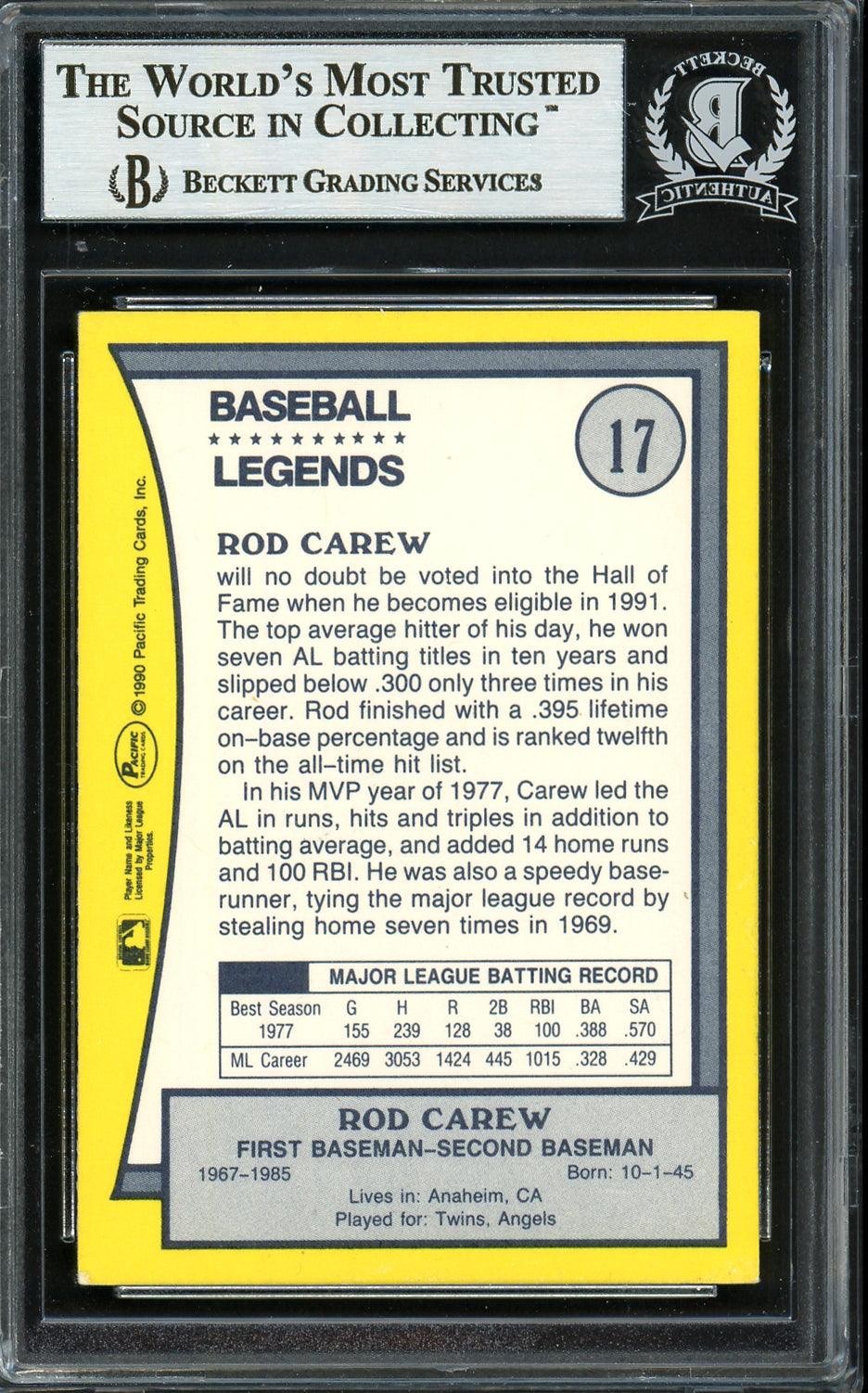 Rod Carew Autographed 1990 Pacific Card #17 Minnesota Twins Beckett BAS Stock #193257 - Image 2