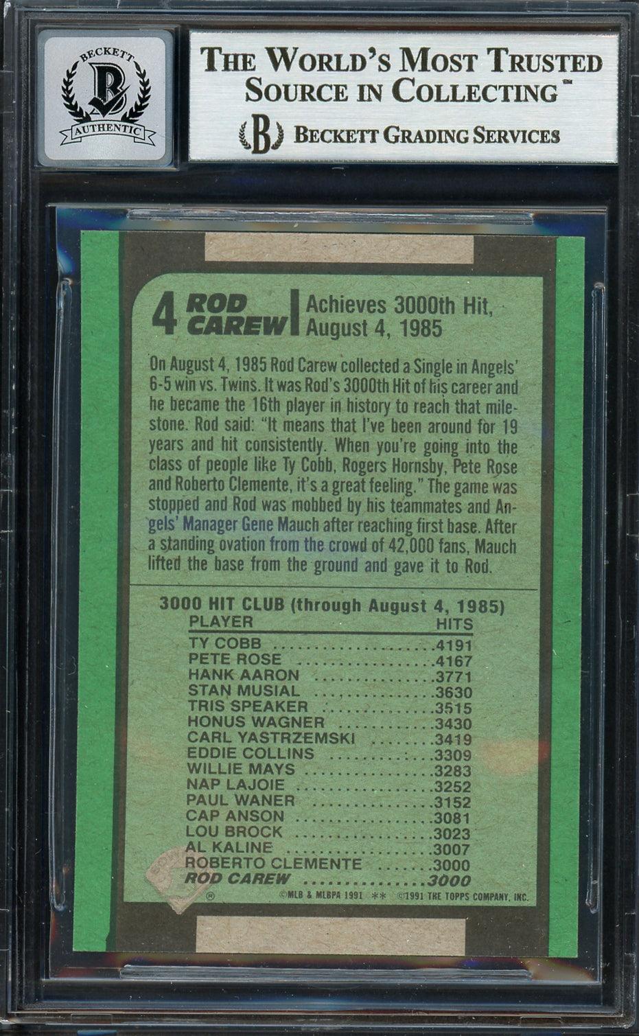 Rod Carew Autographed 1991 Bowman Card #4 California Angels Auto Grade Gem Mint 10 Beckett BAS Stock #192694 - Image 2