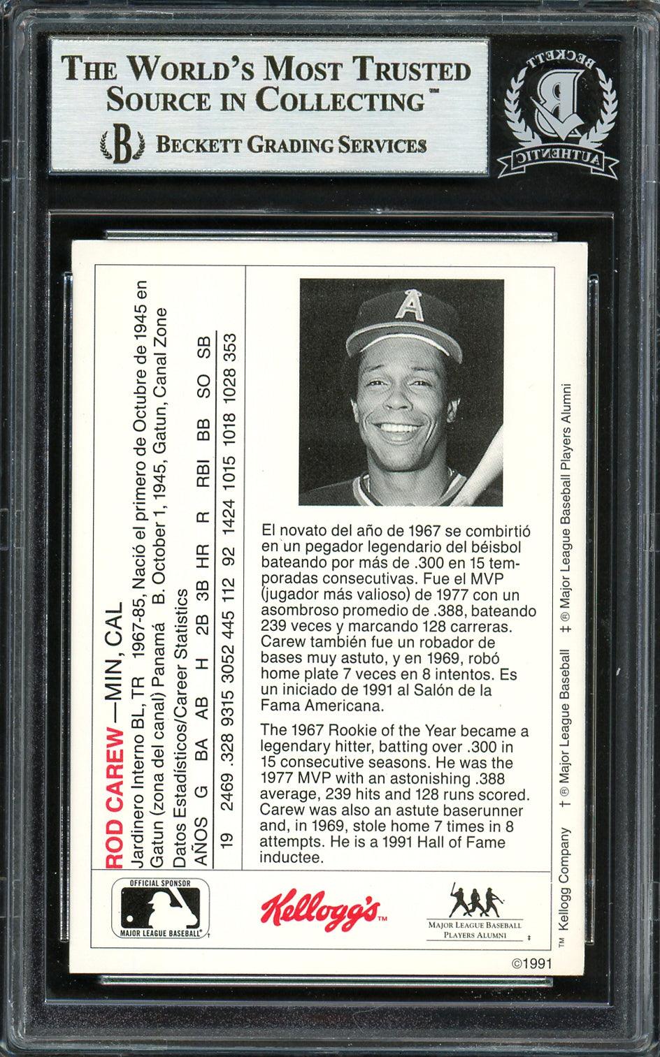 Rod Carew Autographed 1991 Kellogg's Card #2 Minnesota Twins Beckett BAS #12753957 - Image 2
