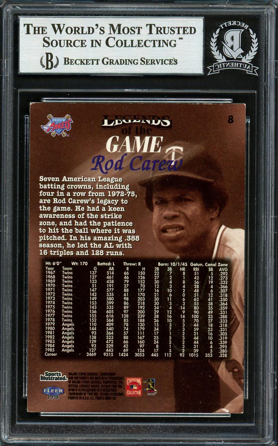 Rod Carew Autographed 1998 Fleer Sports Illustrated Card #8 Minnesota Twins Beckett BAS #12753973 - Image 2