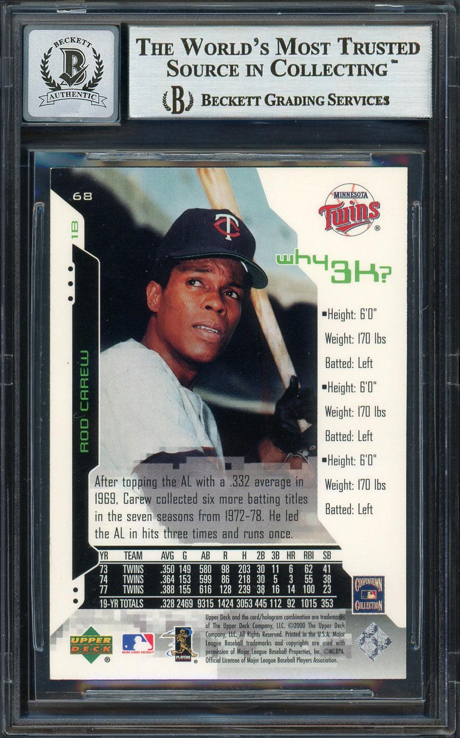 Rod Carew Autographed 2000 Upper Deck Hitters Club Card #68 Minnesota Twins Auto Grade Gem Mint 10 Beckett BAS #12751680 - Image 2