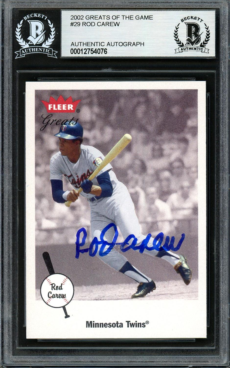 Rod Carew Autographed 2001 Fleer Greats Card #29 Minnesota Twins Beckett BAS #12754076