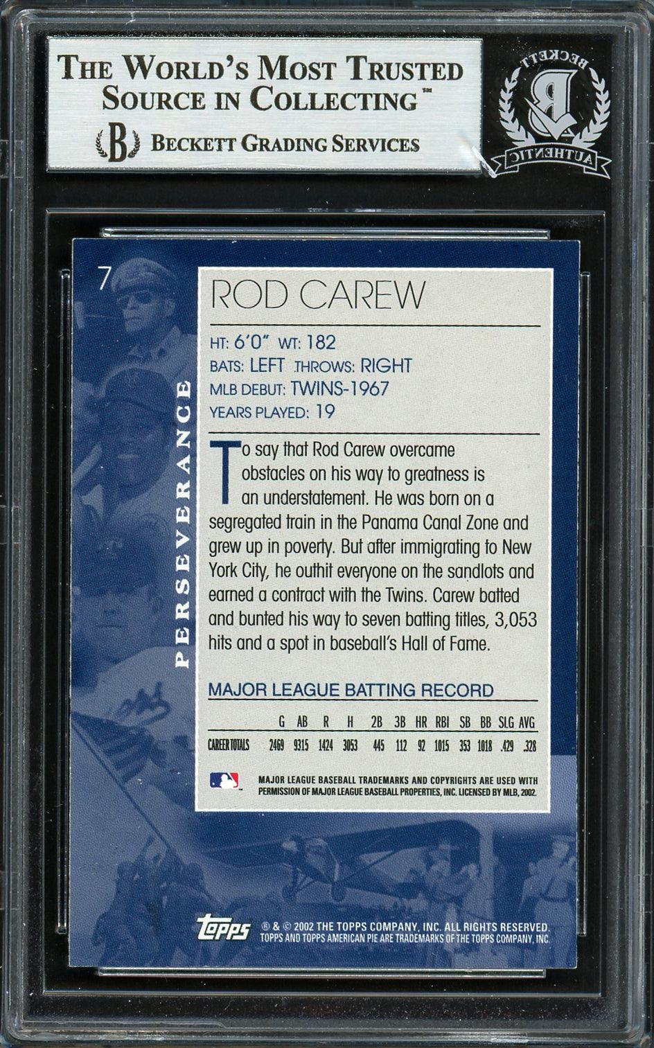 Rod Carew Autographed 2002 Topps American Pie Card #7 Minnesota Twins Beckett BAS #12754119 - Image 2