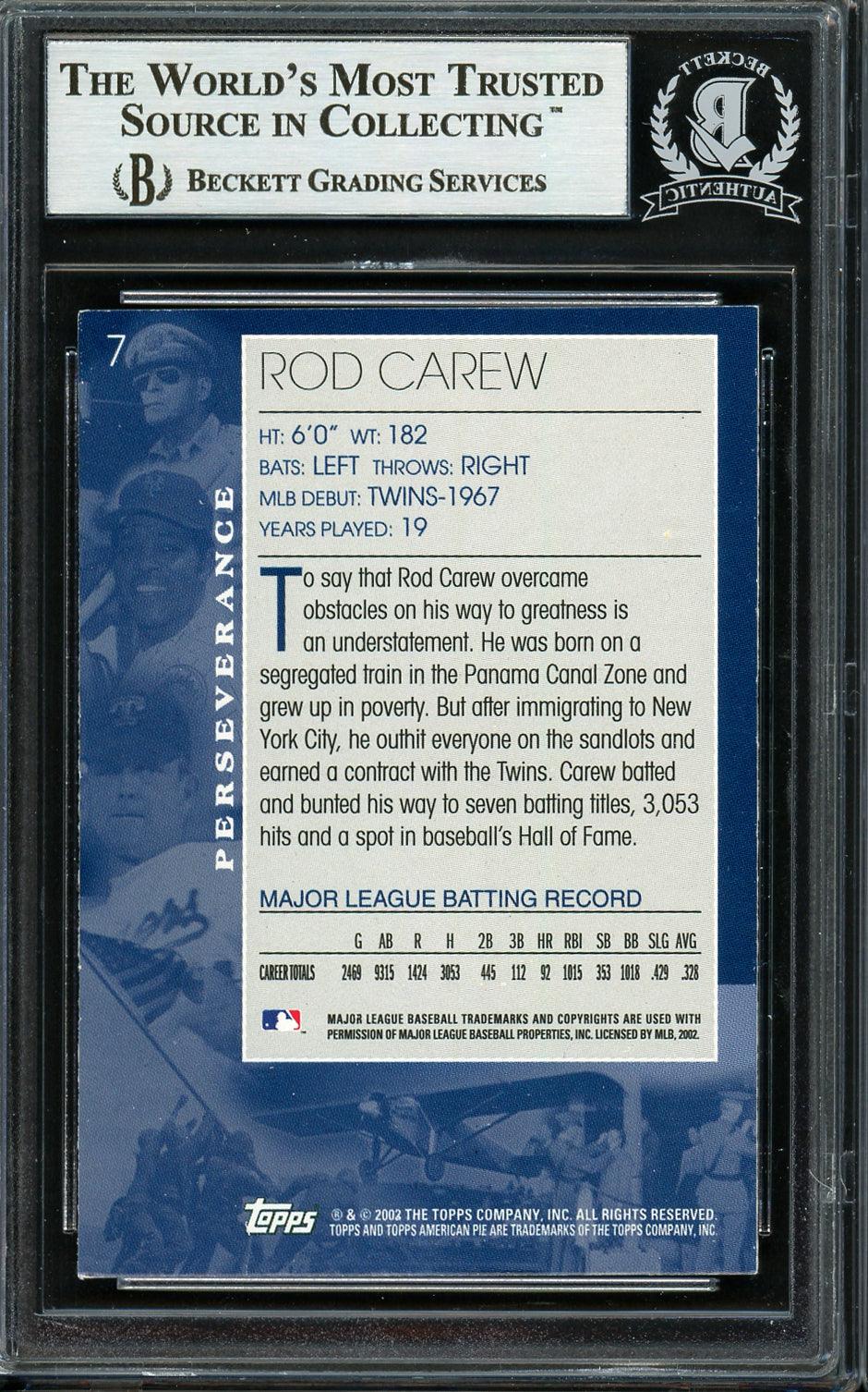 Rod Carew Autographed 2002 Topps American Pie Card #7 Minnesota Twins Beckett BAS #12754120 - Image 2
