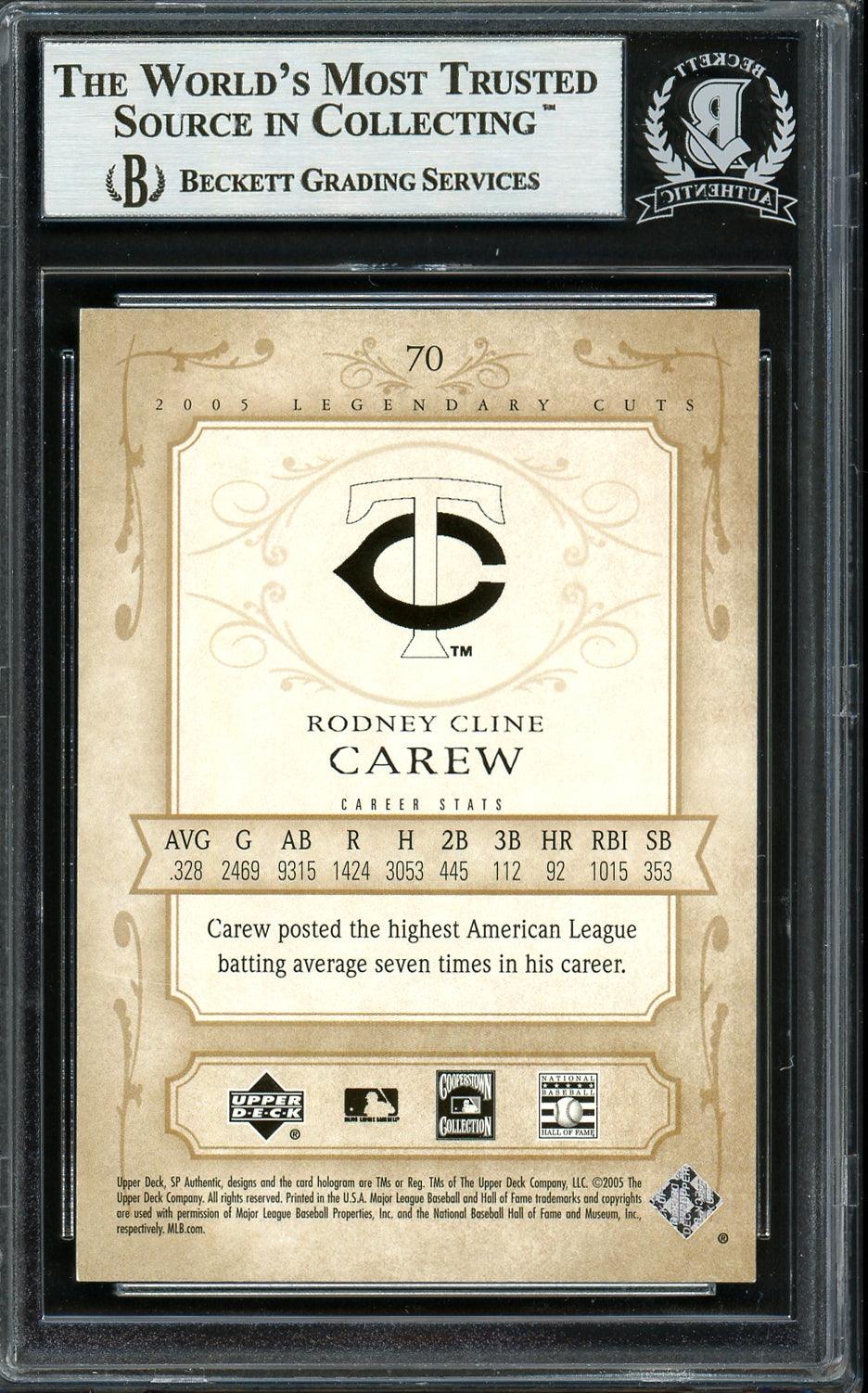 Rod Carew Autographed 2005 SP Legendary Cuts Card #70 Minnesota Twins Beckett BAS Stock #193313 - Image 2