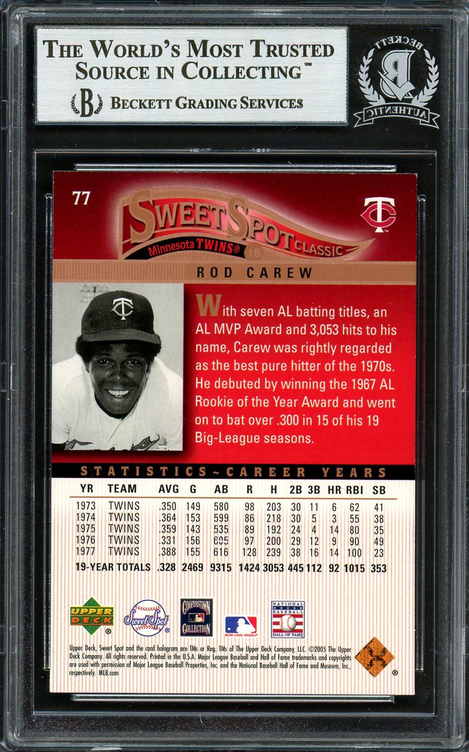 Rod Carew Autographed 2005 Upper Deck Sweet Spot Card #77 Minnesota Twins Beckett BAS #12754163 - Image 2
