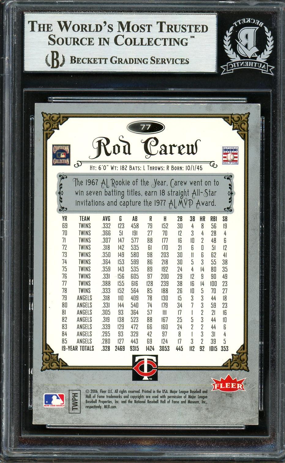 Rod Carew Autographed 2006 Fleer Greats of the Game Card #77 Minnesota Twins Beckett BAS #12754168 - Image 2