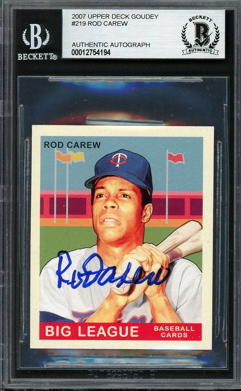 Rod Carew Autographed 2007 Upper Deck Goudey Card #219 Minnesota Twins Beckett BAS #12754194
