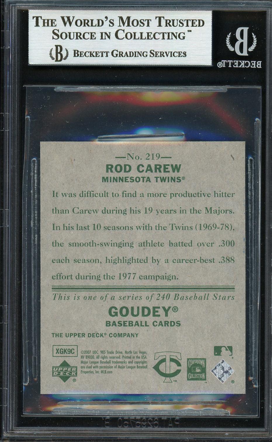 Rod Carew Autographed 2007 Upper Deck Goudey Card #219 Minnesota Twins Beckett BAS #12754194 - Image 2