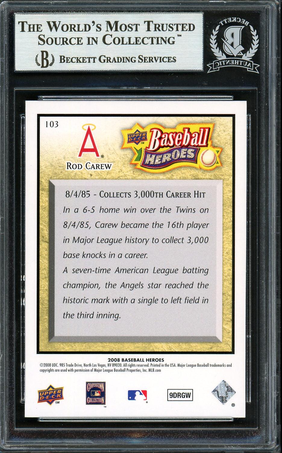 Rod Carew Autographed 2008 Upper Deck Baseball Heroes Card #103 California Angels Beckett BAS Stock #193329 - Image 2