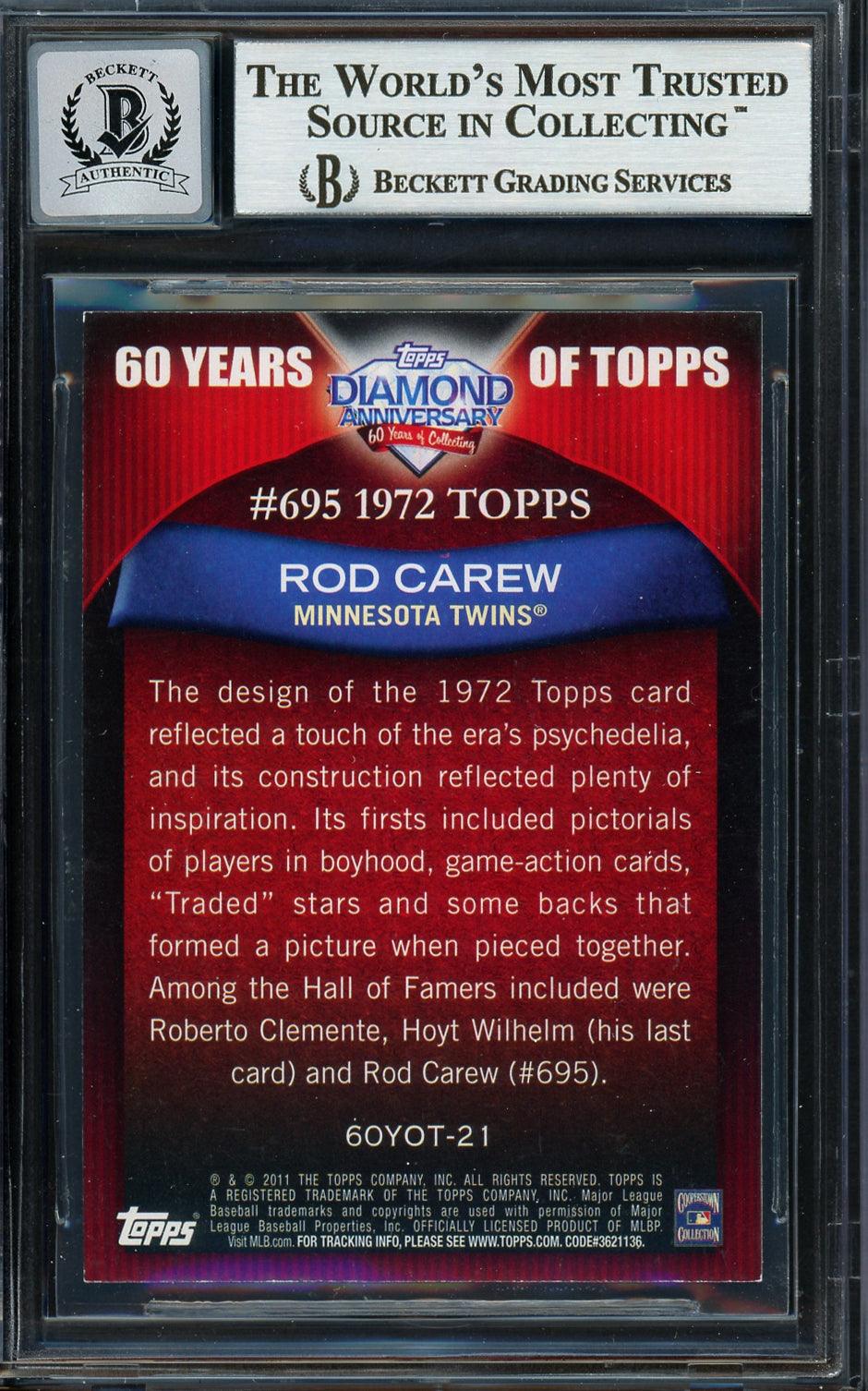 Rod Carew Autographed 2011 Topps 60 Years of Topps Card #60YOT-21 Minnesota Twins Auto Grade Gem Mint 10 Beckett BAS Stock #192764 - Image 2