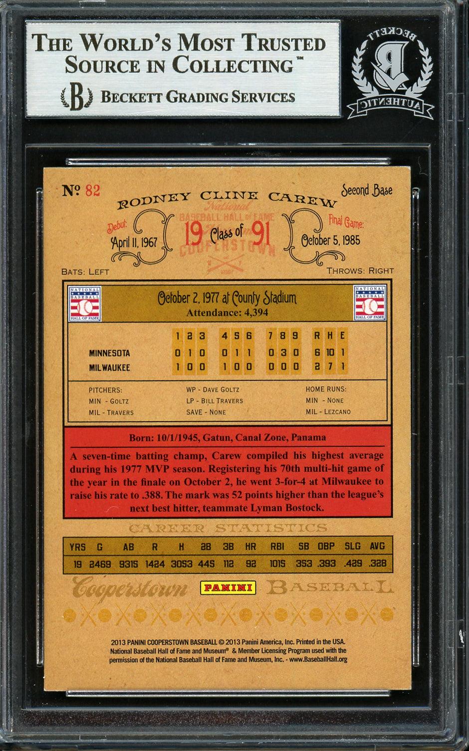 Rod Carew Autographed 2013 Panini Cooperstown Card #82 Minnesota Twins Beckett BAS #12754239 - Image 2