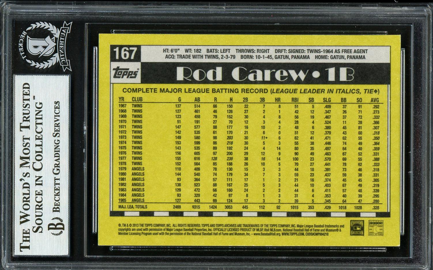 Rod Carew Autographed 2013 Topps Archives Card #167 California Angels Beckett BAS #12754242 - Image 2