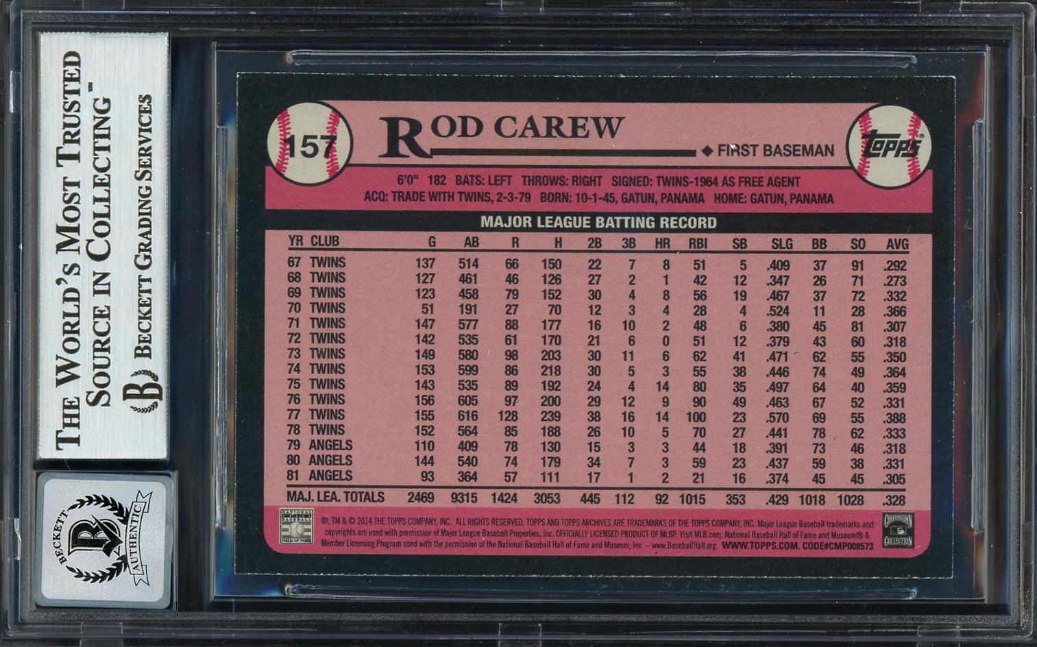 Rod Carew Autographed 2014 Topps Archives Card #157 California Angels Auto Grade Gem Mint 10 Beckett BAS #12751961 - Image 2