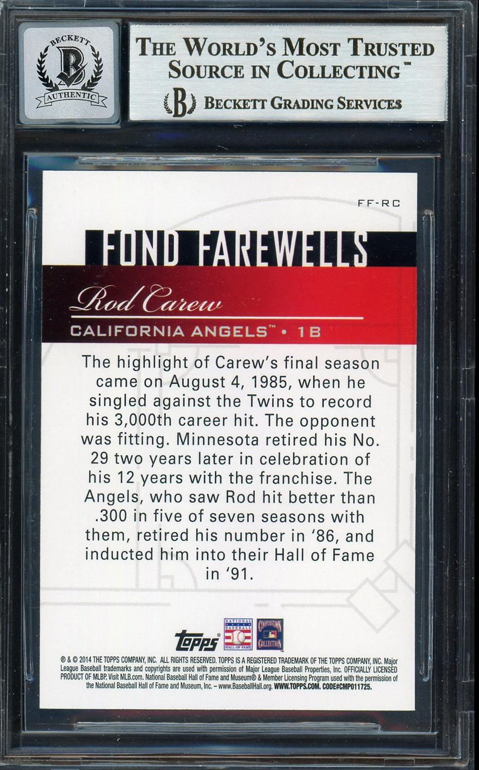 Rod Carew Autographed 2014 Topps Fond Farewells Card #FF-RC California Angels Auto Grade Gem Mint 10 Beckett BAS #12751963 - Image 2