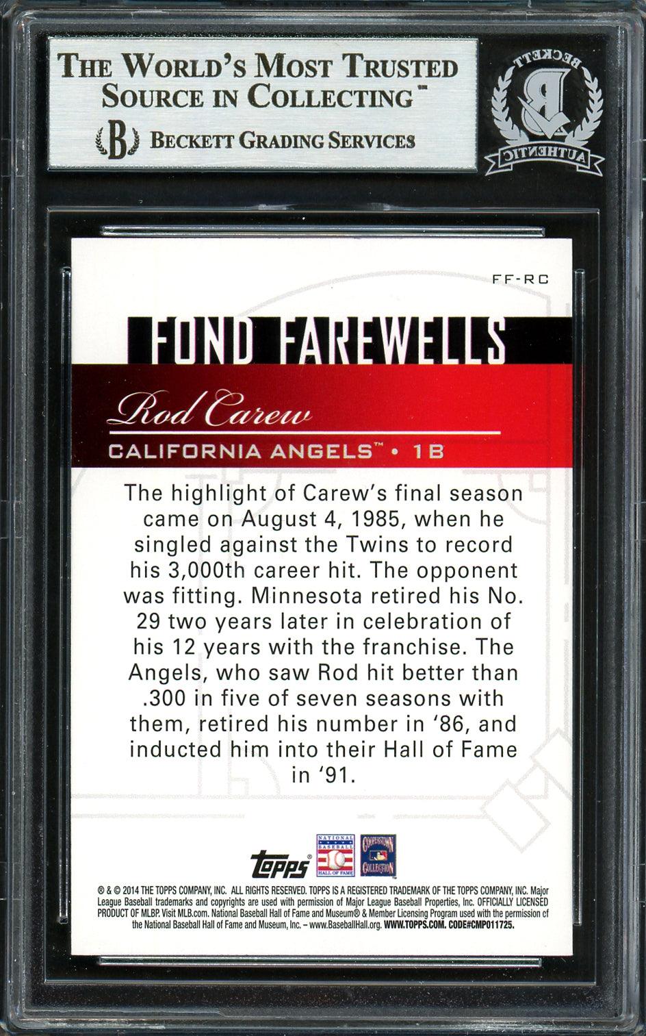 Rod Carew Autographed 2014 Topps Fond Farewells Card #FF-RC California Angels Beckett BAS #12754264 - Image 2