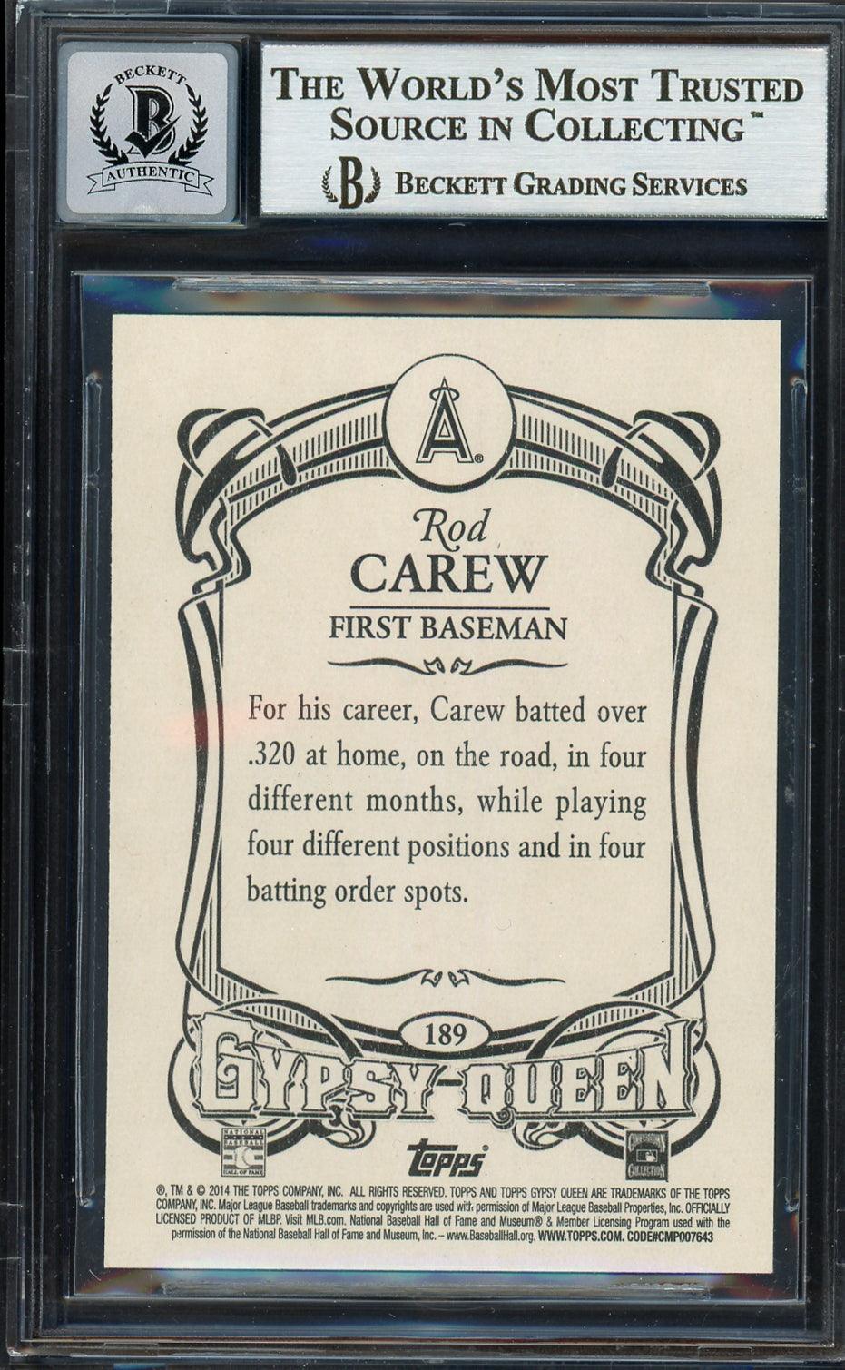 Rod Carew Autographed 2014 Topps Gypsy Queen Card #189 California Angels Auto Grade Gem Mint 10 Beckett BAS #12751966 - Image 2