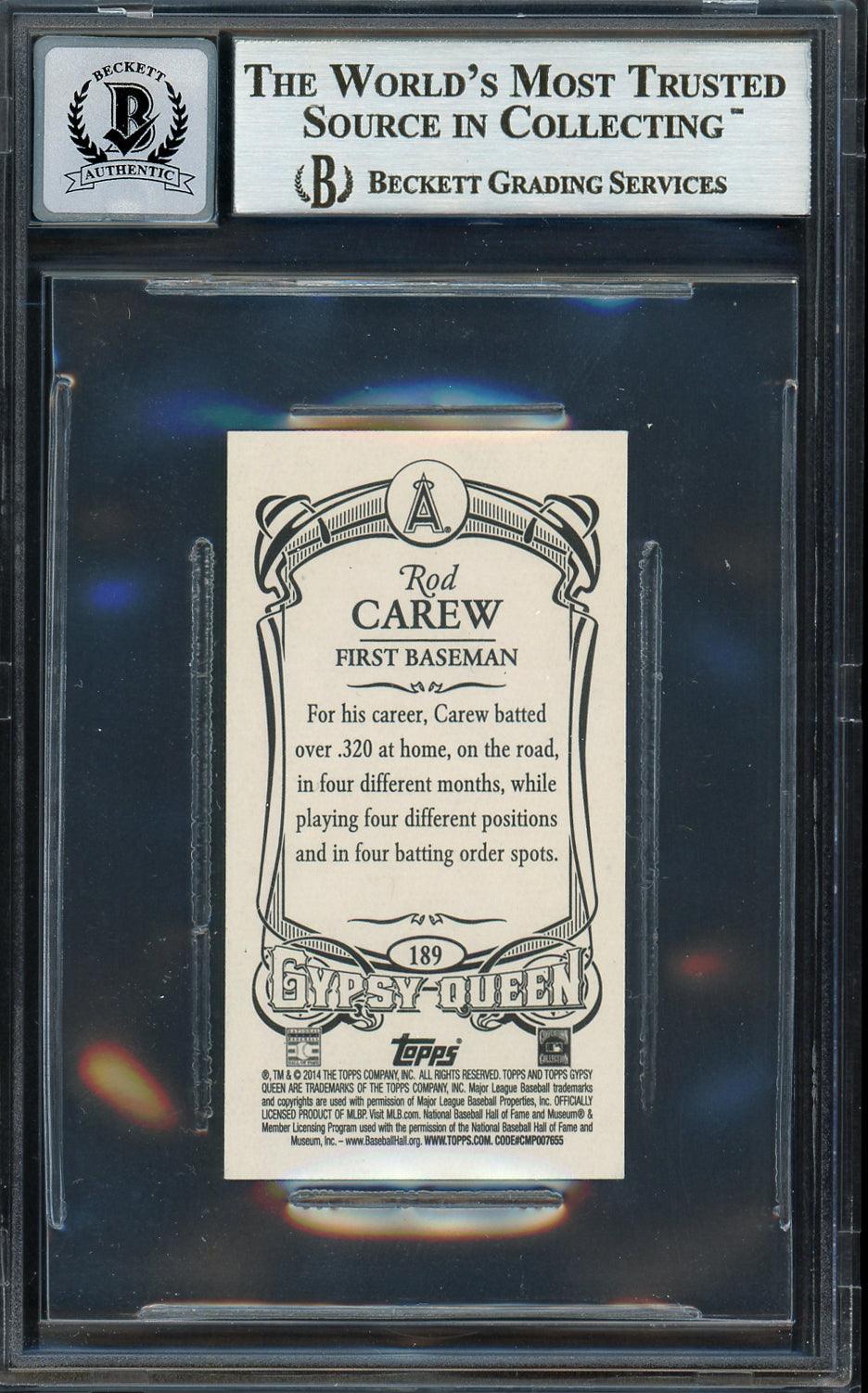 Rod Carew Autographed 2014 Topps Gypsy Queen Mini Card #189 California Angels Auto Grade Gem Mint 10 Beckett BAS #12751967 - Image 2