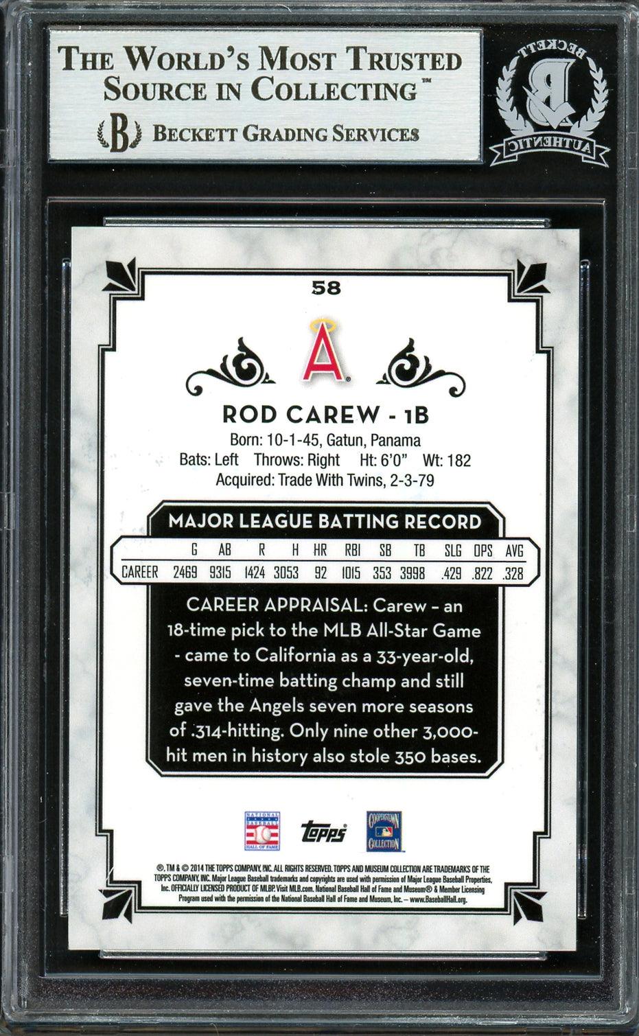 Rod Carew Autographed 2014 Topps Museum Collection Card #58 California Angels Beckett BAS #12754270 - Image 2