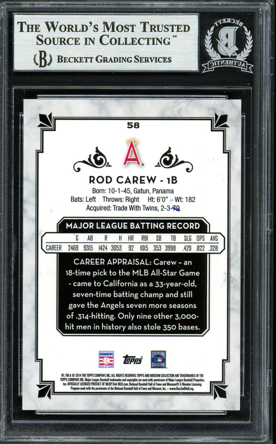 Rod Carew Autographed 2014 Topps Museum Collection Card #58 California Angels Beckett BAS #12754271 - Image 2