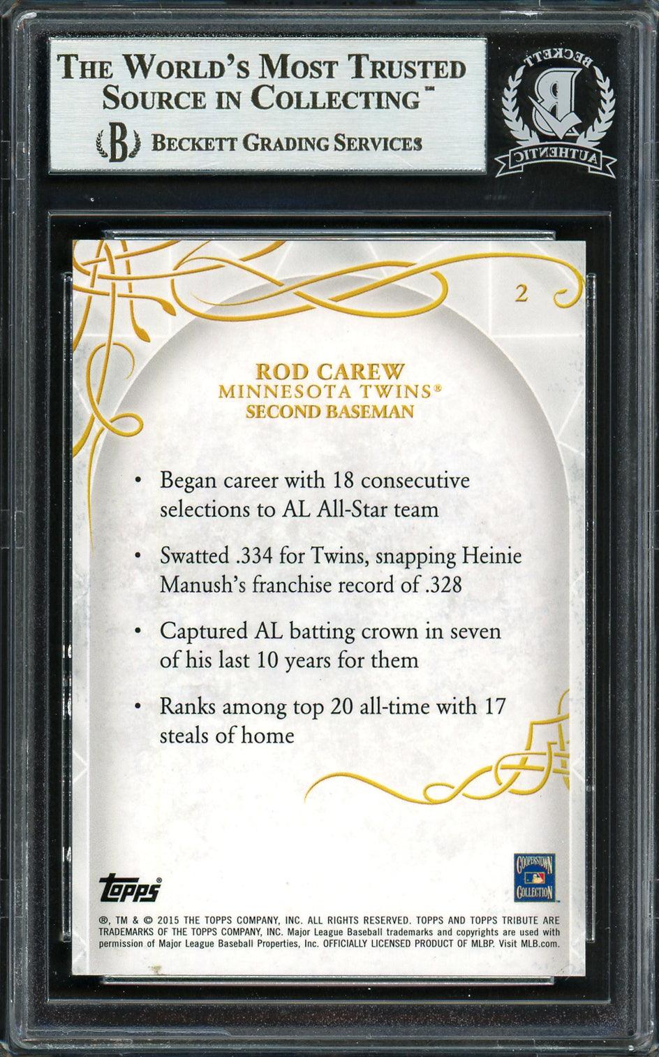 Rod Carew Autographed 2015 Topps Tribute Card #2 Minnesota Twins Beckett BAS #12754352 - Image 2